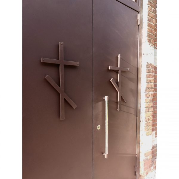Дверь для церкви двустворчатая с окном в фрамуге