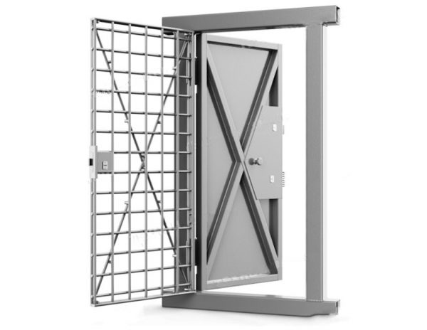 Двери КХО (дверь в комнату хранения оружия) в комплекте с решетчатой дверью